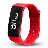 Malltop LED Watch, Unisex Rubber Bracelet White LED Digital Display Sports Wrist Gift Watch (Red)