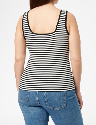 Damen Tank Top Slim Gerippt, Mehrfarbig (Ecru/Black Fine STP), L