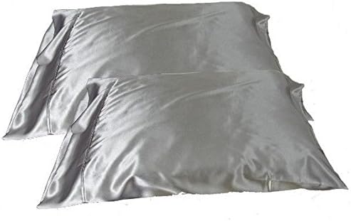 2 pc Pillowcase Silky Satin Queen Size Silver Color
