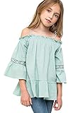 Mrignt Big Girls Cotton Casual Sling Off Shoulder 3/4 Speaker Sleeves Top(S,11-12/Age)