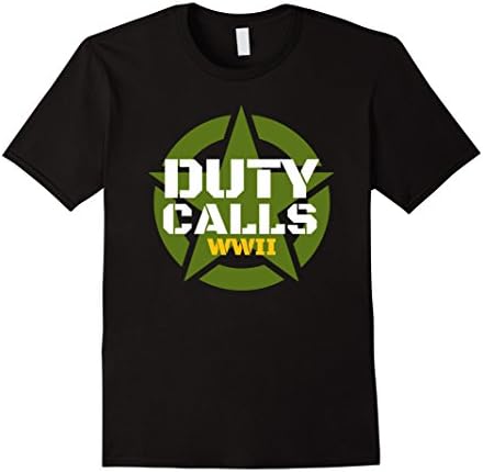 Mens Duty Calls WWII T-Shirt Star Gift Shirt Small Black