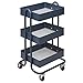 ECR4Kids 3-Tier Metal Rolling Utility Cart - Heavy Duty Mobile Storage Organizer, Navy