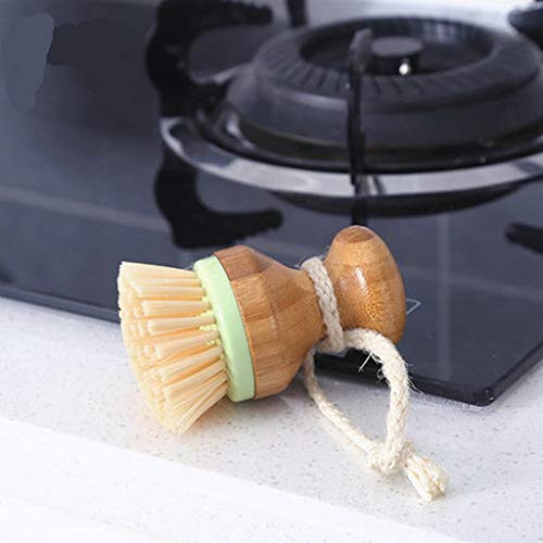 JDgoods Bamboo Dish Brush, Kitchen Non-stick Skillet Brush Oil Dishwashing Cleaning Bowl Palm Brush