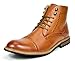 Bruno MARC BERGEN-03 Men's Formal Classic Notched Lace Up Perforated Leather Lined Ankle High Oxford Dress Boots BROWN SIZE 9.5