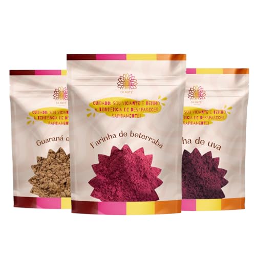 Kit Farinha de beterraba, Farinha de Uva e Guaraná em pó - 1,5Kg | Marca Ca.Nuts | Ótima kit para quem busca energia e disposição no dia a dia e em seus treinos de performance