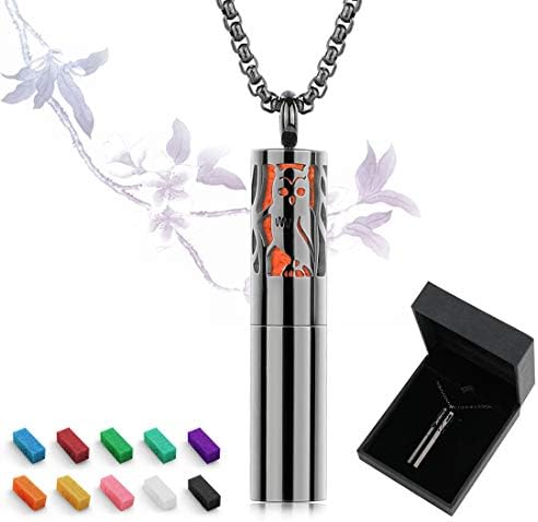 9Oine Aromatherapy Diffuser Owl Pattern Pendant Locket Necklace, Perfume Bottle Essential Oil Diffuser Necklace Diffuser and Container 2-in-1 Stainless Steel Necklace with 10 Color Pads-Gift