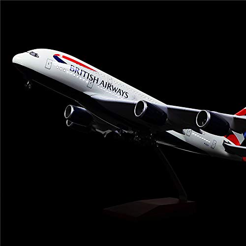 24-Hours 18” 1:160 Scale Diecast Plane Model Britain A380 Airplane Collection with LED Light(Touch or Sound Control) for Decoration or Gift - Thumbnail 3