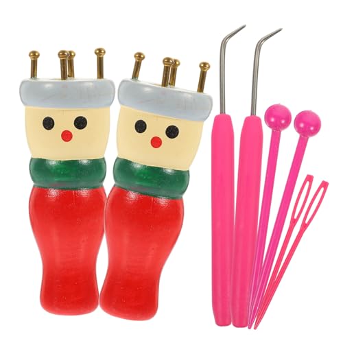 ETHZZLE Wooden Knitting Kit Lightweight DIY Spool Knitter Tool for Beginners Compact Cord Knitting Machine with Doll Shape for Wool Yarn Crafts and Bracelet Making