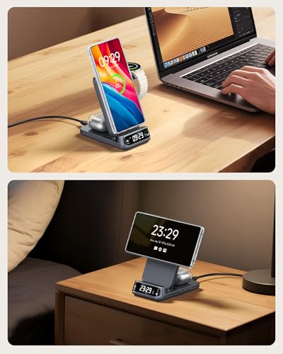 SwanScout Magnetic Wireless Charger for Samsung, 3 in 1 Charging Station for Galaxy S26 Ultra/Z Flip7/S25/S24, Watch Charger for Samsung Watch 8/8 Classic/Ultra (2025), Galaxy Buds, SwanScout 708SM