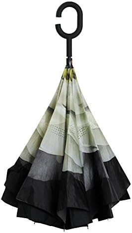 Camphelper Reverse Umbrella Double Layer Windproof UV Protection Sun&Rain Car Inverted Folding Umbrella (Blossom Gardenia)
