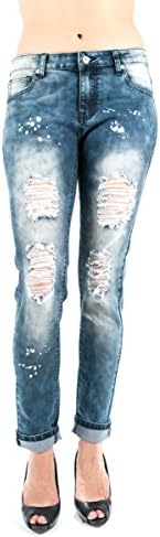 Plus Size Skinny Jean Boy Friend Ripped and Tear Distress,cuffed,light Blue (18)