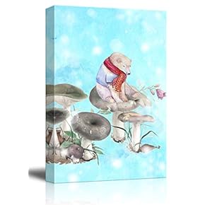 Canvas Wall Art - Hand Drawn Polar Bear on Mushrooms - Giclee Print Kid