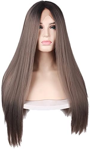 YesuiLong Straight Brown Hair Synthetic Lace Front Wigs for Women Heat Resistant Fiber Wig 28 Inches(Brown)
