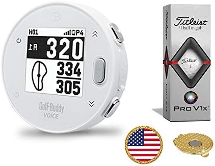 GolfBuddy Voice X Golf GPS/Rangefinder Bundle with 1 Sleeve of Titleist Pro V1x Balls, 1 Ball Marker and 1 Hat Clip – Bluetooth Wireless Talking GPS GolfBuddy Voice X Golf GPS/Rangefinder Bundle with 1 Sleeve of Titleist Pro V1x Balls, 1 Ball Marker and 1 Hat Clip – Bluetooth Wireless Talking GPS