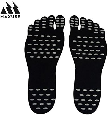 Adhesive Foot Pads Beach Insoles Flexible Feet Protection For Exercise Beach Sand Pool Feet Non Slip Yoga Socks waterproof Invisible Shoes (L, BLACK)