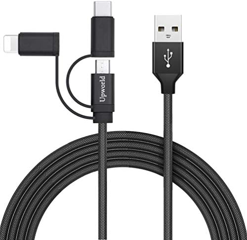 Multi Charger Cable, Upworld 3 in 1 Fast Nylon Braided USB Charging Cords 3ft(1M) Micro USB Cable Compatible with Type C, andriod, Galaxy7/s8/s9, Phone6/7/8, HTC, Sony, LG, and more(Gray)