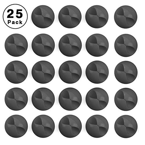 Cable Clips Cord Organizer, Attom Tech Multipurpose Cable Holder With Adhesive Pad Cord Management System, Desktop Cable Organizer for HDMI, Charging Cable, Ethernet, USB Cable (Black 25pcs)