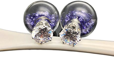 Fashion Jewelry Double Sided Bling Zircon Crystal Glass Balls Studs Earrings Ear Pins (Purple ball)