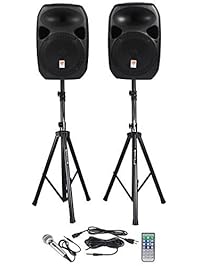Rockville RPG122K Dual 12-inch Powered Speakers With Stands and Microphone - Black