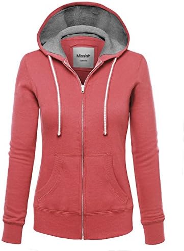 MISSISH Women's Active Long Sleeve Jersey Full Zip Up Hoodie Jacket (Plus size available) LARGE DUSTY ROSE