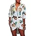 Women's Sexy Floral Print Simple Button Down Long Sleeve Collar Loose Shirts Blouse Tops Mini Dress