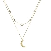 BVELA Dainty 2 Layered Choker Necklace S925 Sterling Silver Multilayer Moon Necklace Layering Necklace Celestial Jewelry for Women