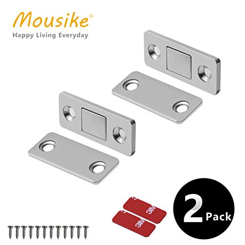 Mousike Magnetic Door Catch Ultra Thin Cabinet Magnets Stainless Steel Drawer Magnet Catch for Sliding Door Closure Kitchen Cabinet Cupboard Closet Closer (2 Pack)
