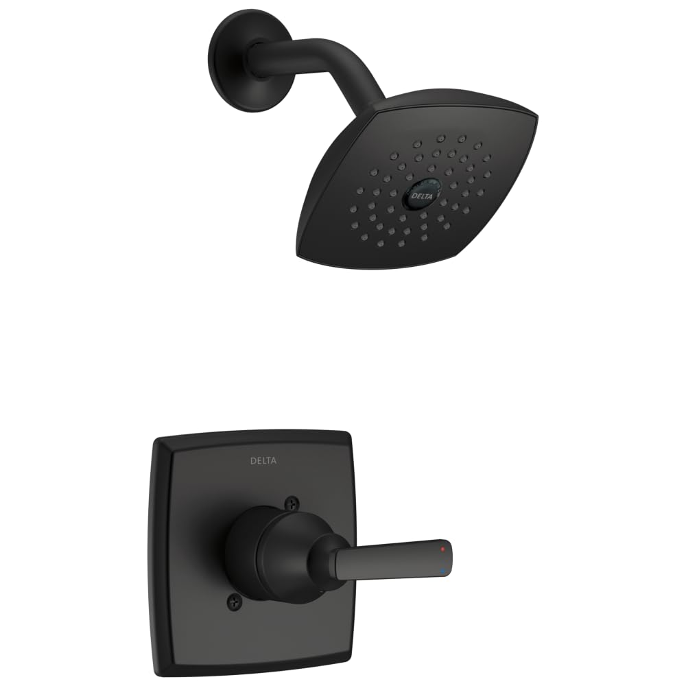 Photo 1 of ***MISSING PARTS *** Delta Ashlyn 14 Series Shower Faucet Set, Matte Black Shower Head and Handle Set, Valve Trim Kit, Matte Black T14264-BL (Valve Not Included)