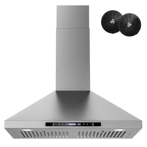 FIREGAS Wall Mount Range Hood 30 Inch, 900 CFM Ducted Kitchen Hood 3-Speed Exhaust Fan, Gesture/Touch Control, Timer, 2 Baffle Filters, Stainless Steel Stove Vent Hood