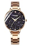 GuTe Women Quartz Watch,Rose Gold Stainless Steel Blue sandstone Dial Analogue Quartz Lady Dress Watch ¡­