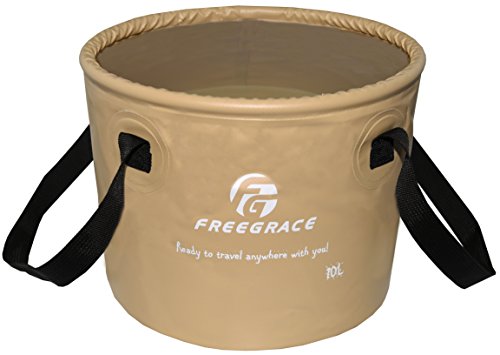 Freegrace Premium Collapsible Bucket -Multifunctional Folding Bucket -Perfect Gear for Camping, Hiking & Travel (Khaki, 10L)