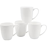 Fine Bone China White Coffee Mugs, 16 oz Large Capacity, Set of 4 Tea Cups, Thin Thickness and Light Weight, Comfortable to Hold, Microwave and Dishwasher Safe