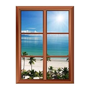 Wall26 Removable Wall Sticker/Wall Mural - Palm Trees and Tropical Beach - Creative Window View Vinyl Sticker - 24"x32"