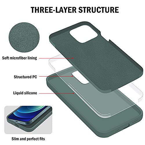 iPhone 12 Pro Phone Case Silicone - USLAI Liquid Silicone Case for iPhone 12/12 Pro 6.1 inch, Flexible Gel Rubber Full Body Shockproof Protective Case, Slim Soft Microfiber Lining Cover, Pine Green