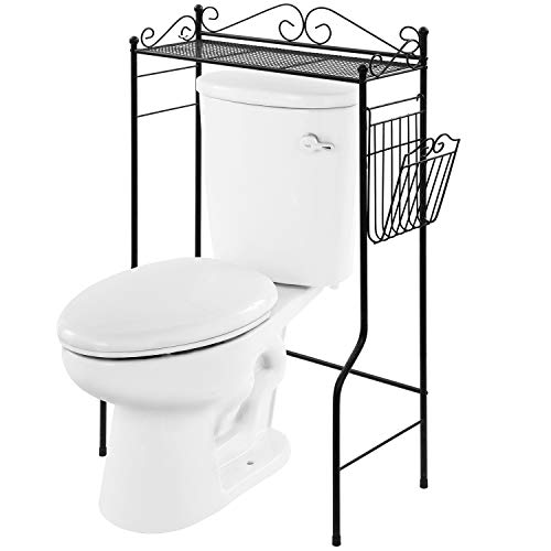 MyGift Black Metal Bathroom Over The Toilet Shelf with Magazine Basket