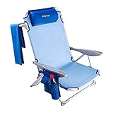 #WEJOY Aluminum Lightweight Portable 4 Position Lay Flat Folding Camping Beach Chair with Shoulder Strap Cup Holder Pocket Armrest and Headrest, Great for Outdoor Lawn Concert, Blue