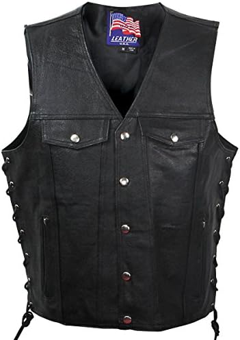 USA Leather VC207 Gunner Mens Leather Vest with Inside Gun Pocket - 3X-Large