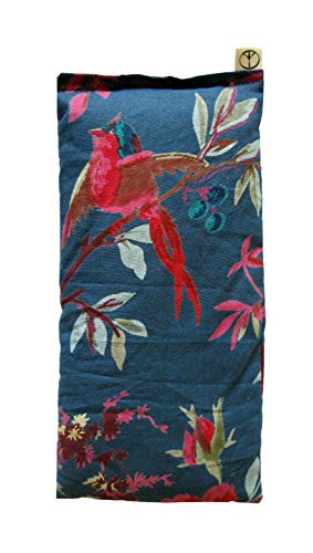 Scented Yoga Eye Pillow – Lavender Flax Seed – 4 x 8.5 – Block Printed – Soft Cotton – Organic Naturally Soothing – bird blue green teal leaves flowers