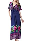 WenVen Womens Summer Plus Size V Neck Backless Casual Long Dress