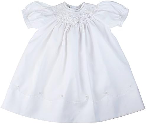 Feltman BrothersGirls White Smocked Christening Bishop Dress with Pearls