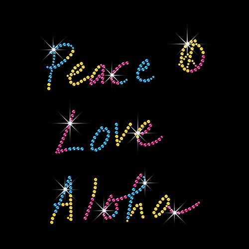 Colorful Peace Love Aloha Rhinestone Transfer Design 6" By 7"