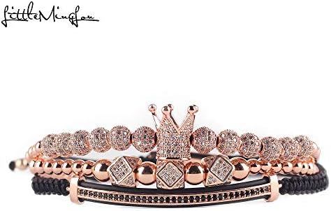 TTO 3 Pcs Charm Bracelets - Luxury CZ Polygon Ball Gold Crown King Bead Bangle Bracelets for Men Women Jewelry