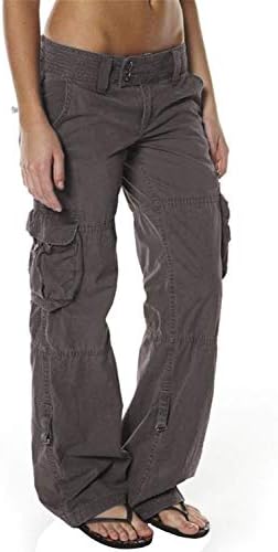 HZKLFS Women's Casual Cargo Pants Loose Fit Solid Military Multi-Pockets Trousers