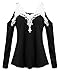 ZANZEA Ladies Off Shoulder Lace Crochet Hollow Long Sleeve Loose Blouse Tops (22W, Black)