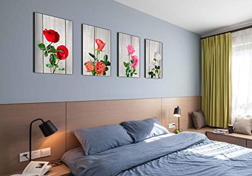Canvas Rose Wall Art for Living Room Flower Decor Painting Multicolor Floral Pictures Print Artwork (12x16inch x 4pcs)
