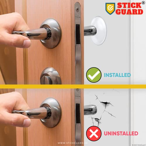 StickGuard Door Handle Wall Protector (6 Pack) - Reusable Self Adhesive Wall Bumper Protector, Shock Absorbent Gel Wall Cushion for Door Knob, Quiet, Wall Shield Silencer - Door Stopper Wall Protector