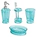 InterDesign Franklin Bath Accessory Set, Soap Dispenser Pump, Toothbrush Holder, Tumbler, Soap Dish - 4 Pieces, Aruba Blue