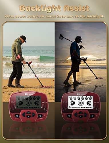 RM RICOMAX Metal Detector for Adults, Professional High Accuracy IP68 Waterproof Gold Metal Detector with LCD Display, 5 Modes, 9.4