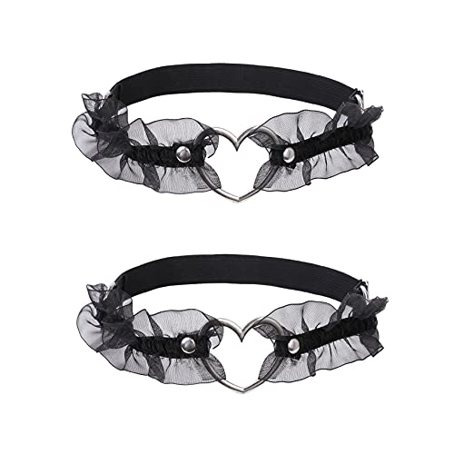 alisikee 2pcs Adjustable Lace Heart-Shaped Thigh Garter,Elastic Leg Garter for Ladies,Black,Medium