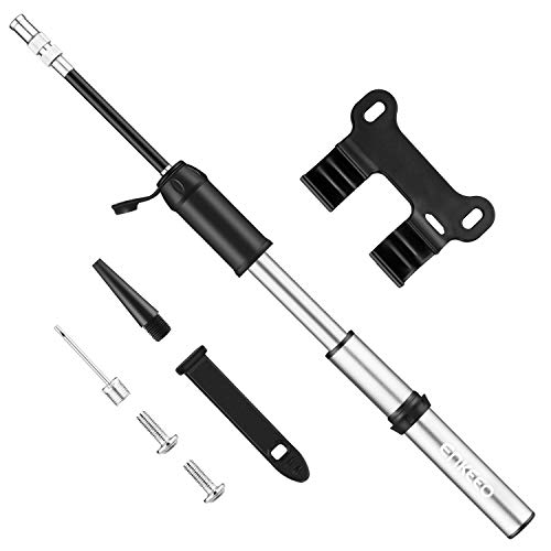 ENKEEO Mini Bike Pump, Portable Pocket Tire Pump Fits Presta & Schrader Valve, for Cycles and Balls, High Pressure 140 Psi, Mount Kit Included